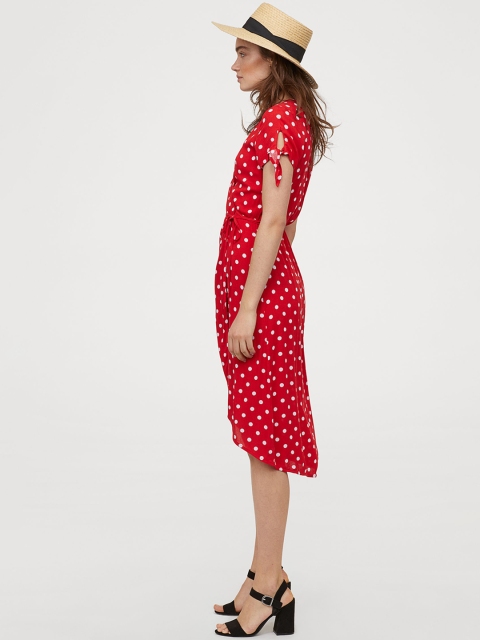 

H&M Women Red & White Polka Dots Print Wrap Dress