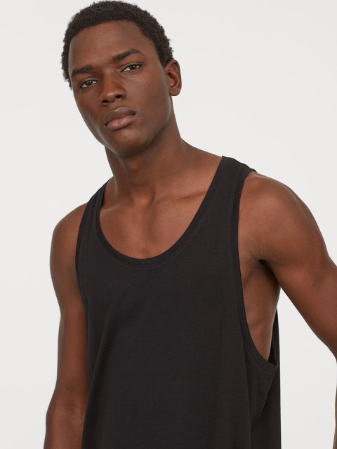 

H&M Men Black Solid Jersey Vest Top