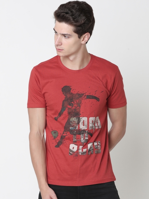 

Newport Men Red Printed Round Neck Slim-Fit T-shirt