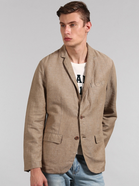 

GAP Men Khaki Solid Single-Breasted Blazer