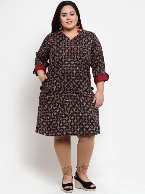 

plusS Women Blue & Red Printed Straight Kurta