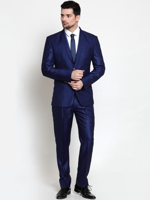 

LUXURAZI Men Blue Solid Slim-Fit Tuxedo Two-Piece Formal Suit