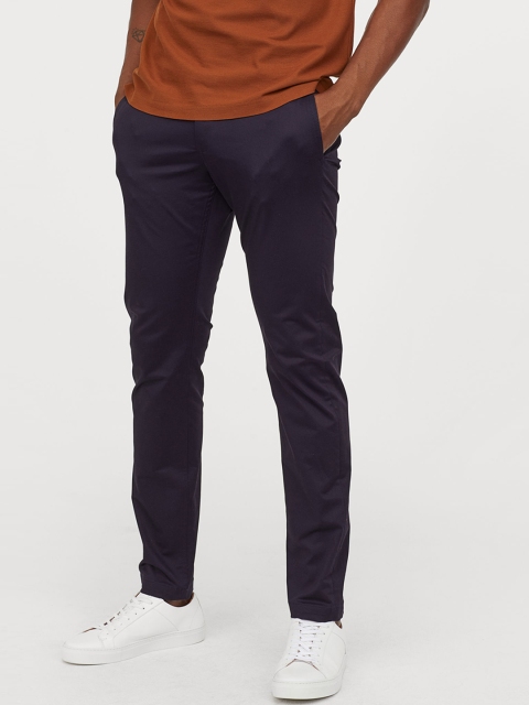

H&M Men Navy Blue Cotton Twill Chinos