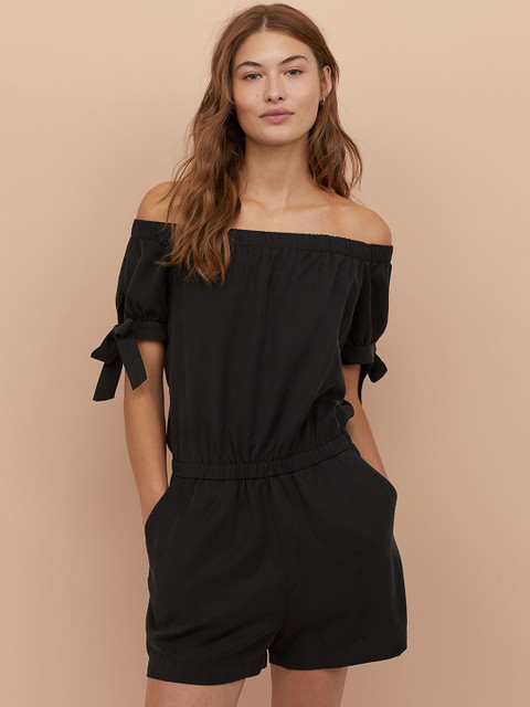 

H&M Women Black Solid Playsuit