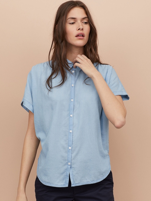 

H&M Women Blue Solid Lyocell-Blend Blouse