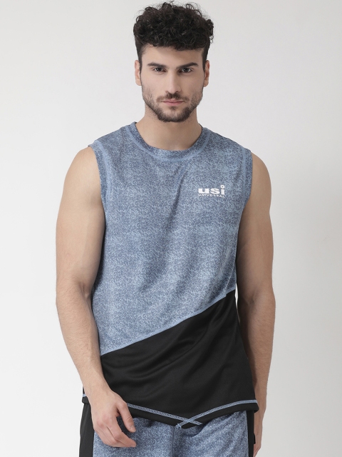

USI UNIVERSAL Men Blue & Black Printed Round Neck Sleeveless T-shirt