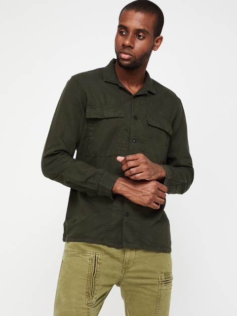

Forca by Lifestyle Men Olive Green Slim Fit Solid Casual Shirt