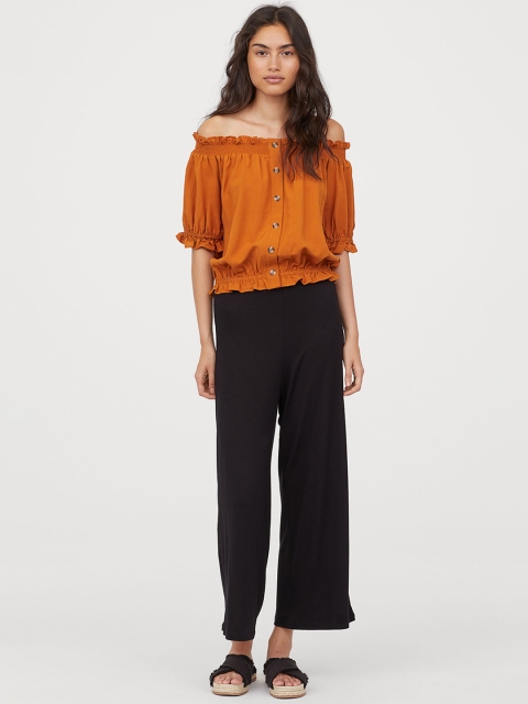 

H&M Women Wide Jersey Trousers, Black