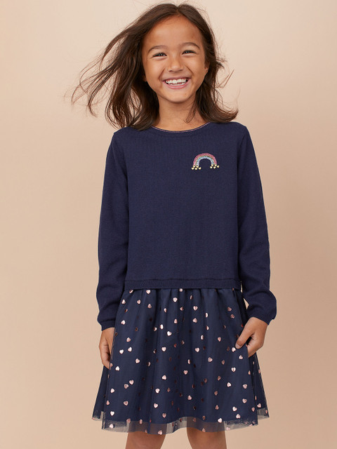 

H&M Girls Blue Self Design Dress