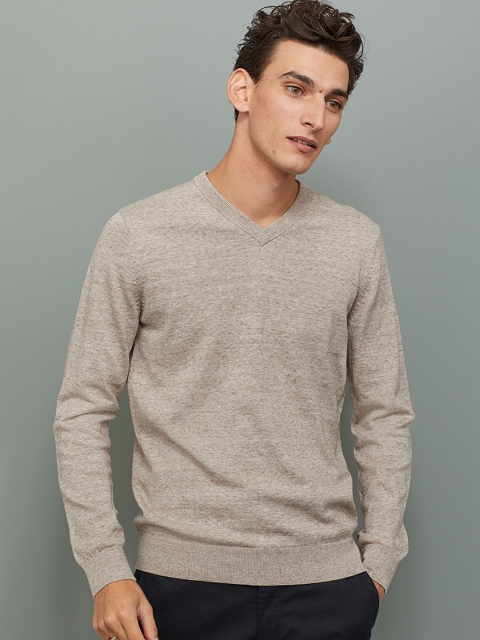 

H&M Men Beige V-Neck Cotton Jumper