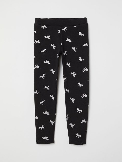 H&M Girls Black Printed Sturdy Jersey Sustainable Leggings