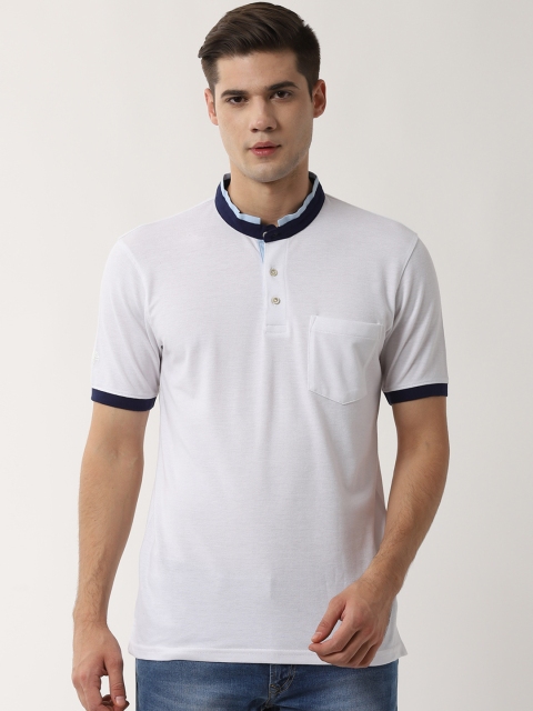 

Peter England Casuals Men White Solid Mandarin Collar T-shirt