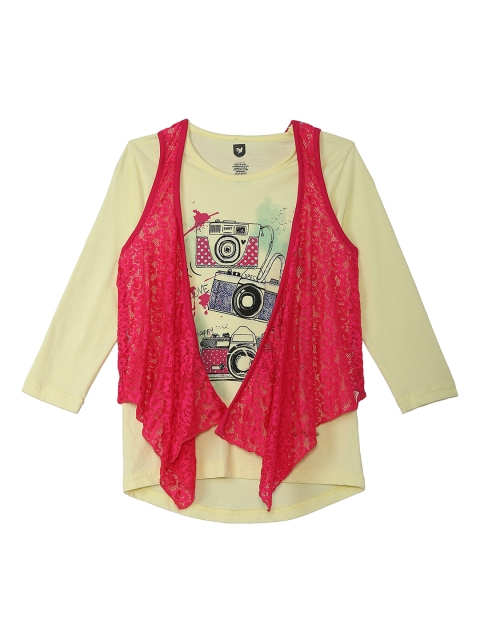 

612 league Girls Yellow Printed High Low Top