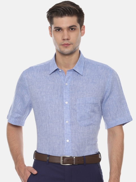 

Louis Philippe Men Blue Slim Fit Solid Pure Linen Formal Shirt