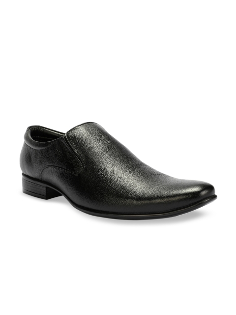 Peter England Men Black Textured Leather Formal Slip-Ons