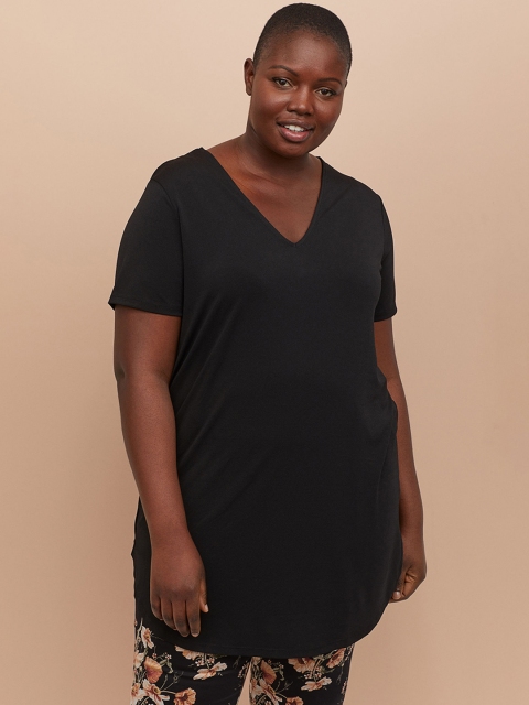 

H&M Women Black Solid Short-Sleeved Sustainable Tunic