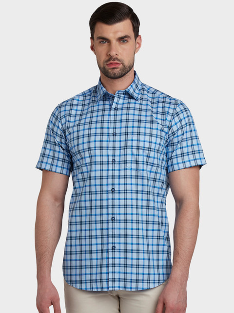 

ColorPlus Men Blue Tailored Fit Checked Casual Shirt