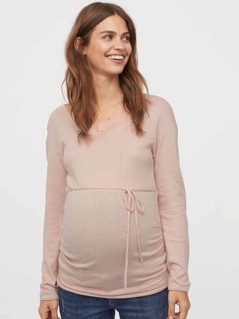 

H&M MAMA Pink Fine-Knit Sustainable Jumper