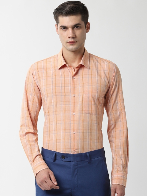 

Peter England Men Peach-Coloured Slim Fit Checked Formal Shirt
