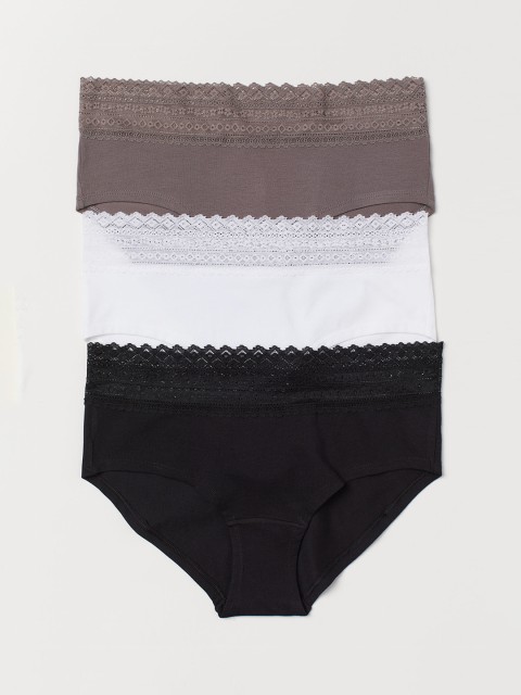 

H&M Women 3 Pack Cotton Hipster Briefs, Black