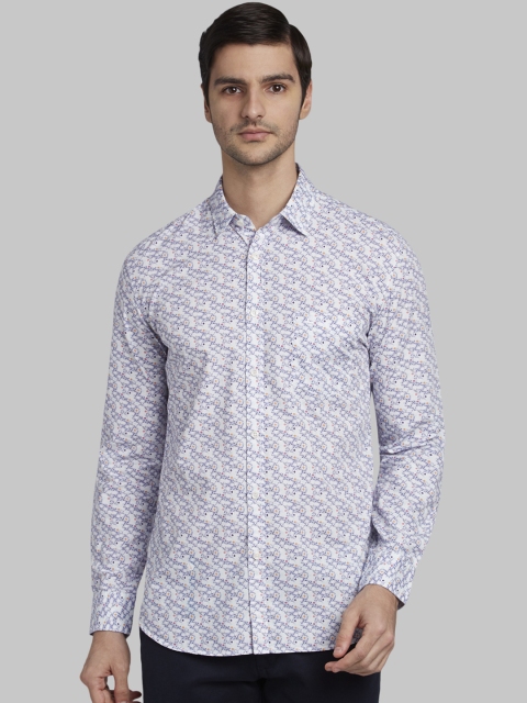 

Parx Men White & Blue Slim Fit Printed Casual Shirt