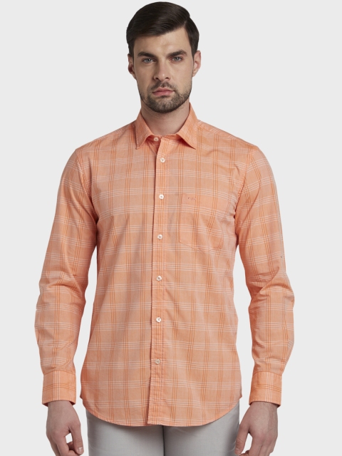 

ColorPlus Men Orange Tailored Fit Checked Casual Shirt