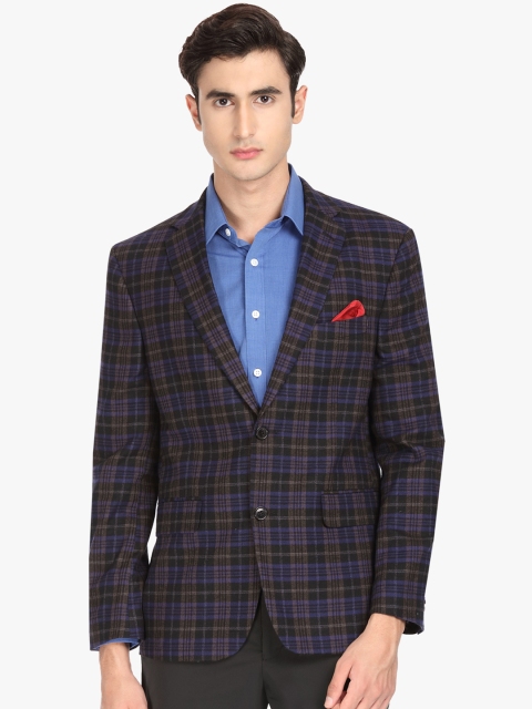 

SUITLTD Men Brown & Purple Checked Regular-Fit Single-Breasted Blazer