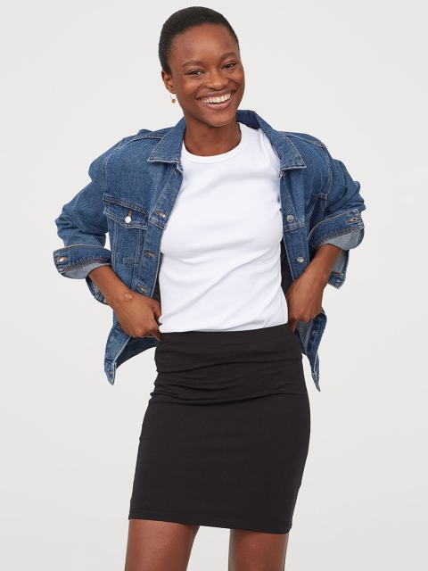 

H&M Women Black Solid Pencil Short Jersey Skirt