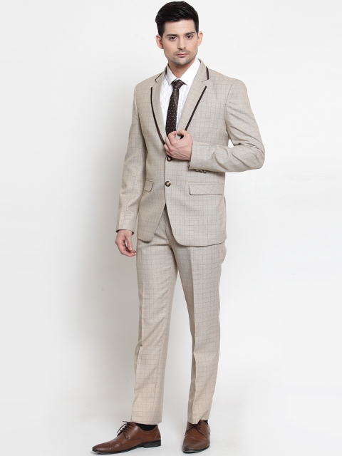 

LUXURAZI Men Grey Checked Slim-Fit Single-Breasted Two-Piece Formal Suit