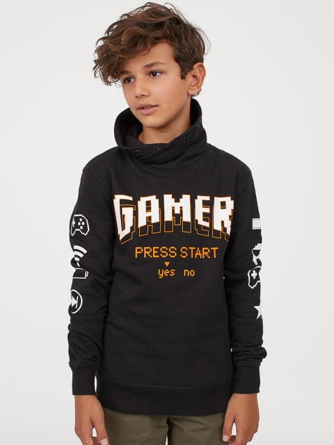 

H&M Boys Black Printed Funnel Collar Sweatshirt