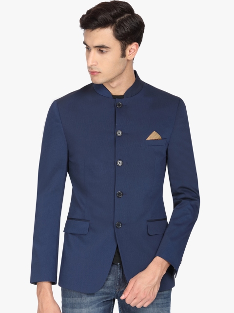 

SUITLTD Men Blue Solid Slim-Fit Bandhgala Blazer