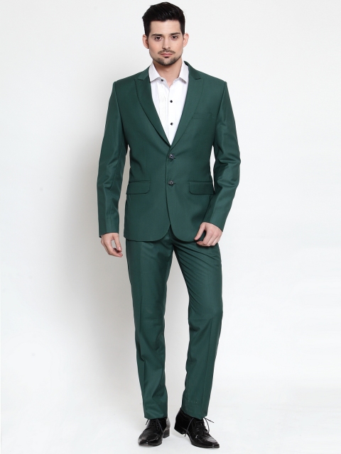 

LUXURAZI Men Green Solid Slim-Fit Single-Breasted Two-Piece Formal Suit