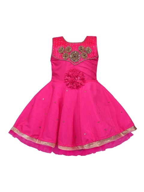 

Wish Karo Girls Pink Embellished Silk Fit and Flare Dress