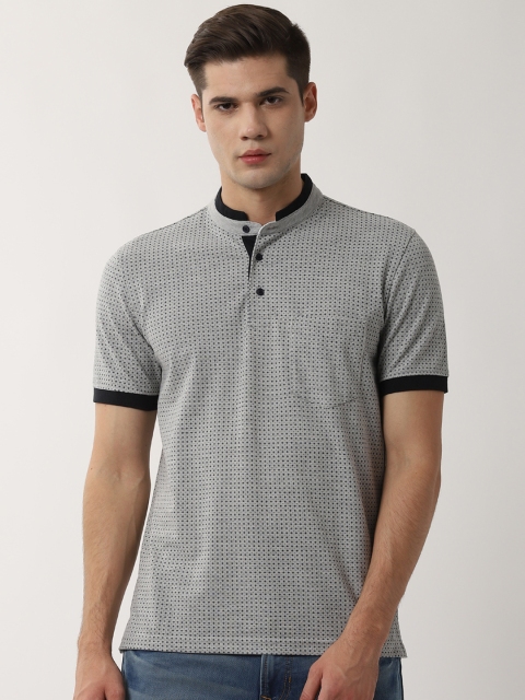 

Peter England Casuals Men Grey Printed Mandarin Collar T-shirt