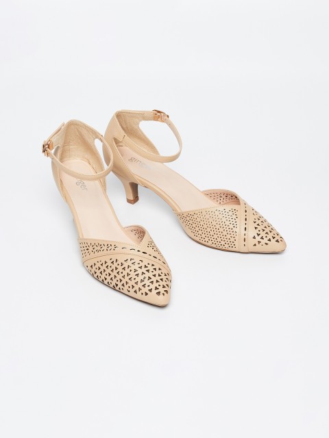 

Ginger by Lifestyle Women Beige Textured Heels with Laser Cut Details