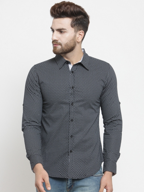 

Purple State Men Black & Grey Slim Fit Printed Casual Shirt