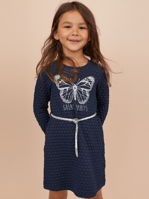 

H&M Girls Navy Blue Self Design Sweatshirt Dress