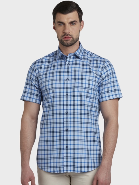 

ColorPlus Men Blue & Green Tailored Fit Checked Casual Shirt