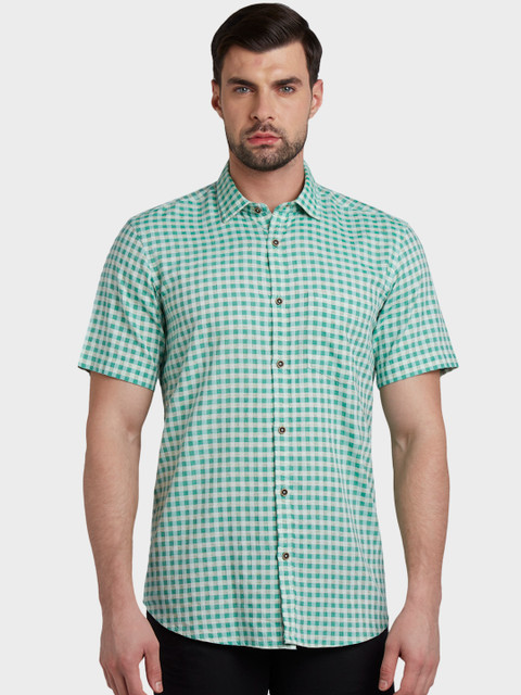 

ColorPlus Men Green & Off-White Slim Fit Checked Casual Shirt
