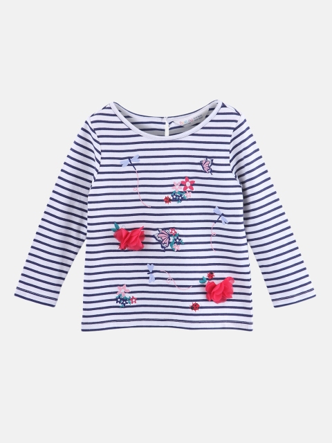 

Beebay Girls Navy Blue Striped Round Neck T-shirt