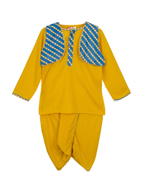 

KID1 Boys Yellow & Blue Solid Kurta with Dhoti Pants