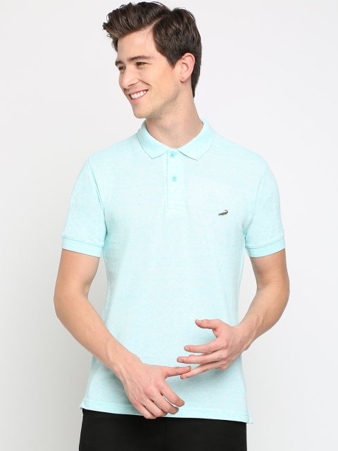 Crocodile Men Blue Solid Polo Collar T-shirt