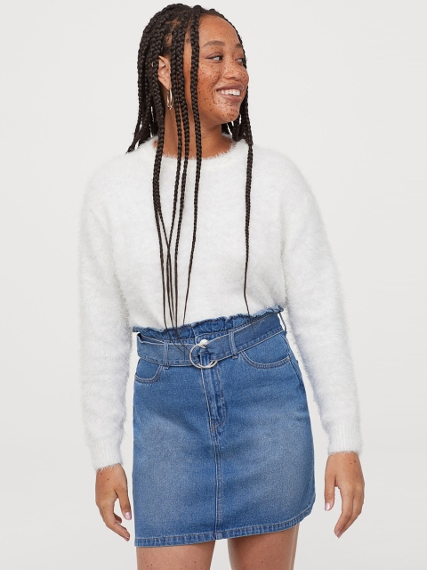 

H&M Women Blue Twill Paper Bag Skirt