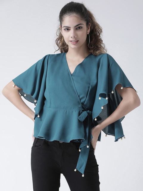 

Texco Women Teal Blue Solid Wrap Top