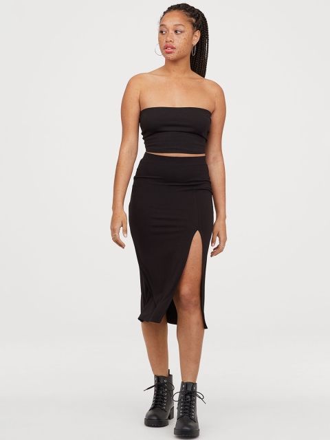 

H&M Women Black Solid Jersey Skirt With A Slit