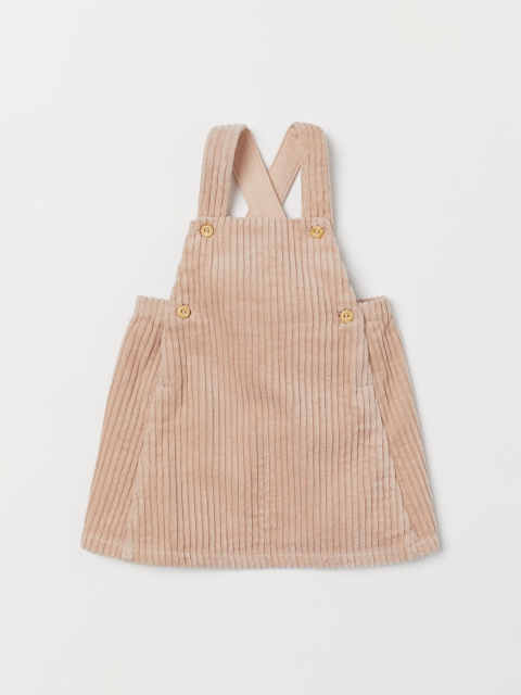 H&M Girls Beige Solid Corduroy Dungaree Dress