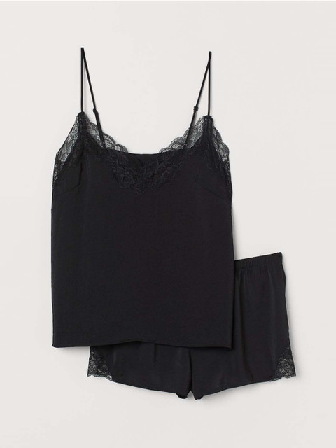 

H&M Women Black Solid Satin Pyjamas