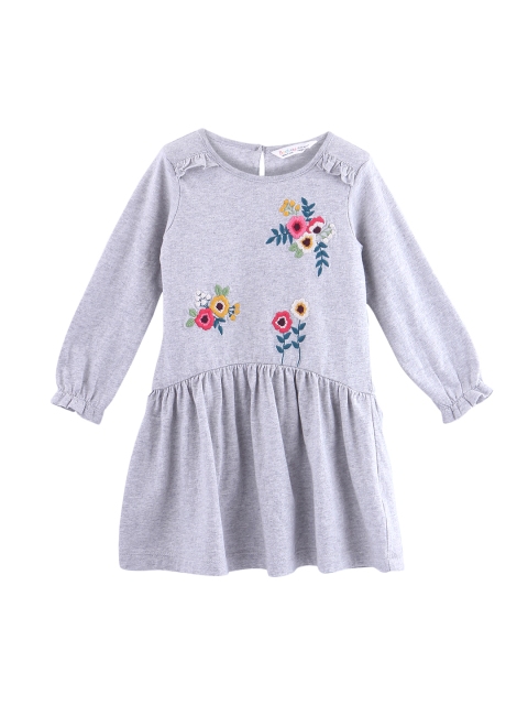 

Beebay Girls Grey T-shirt Dress with Floral Embroidered Details