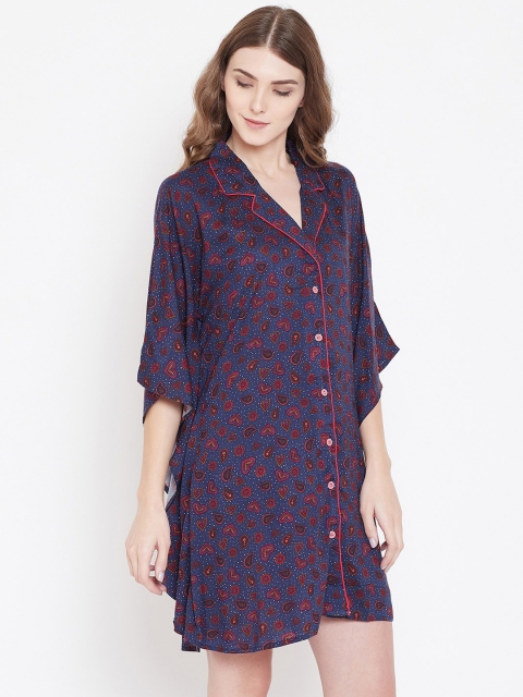 

The Kaftan Company Women Navy Blue Printed Kaftan Sleep Shirt LW_VS_PHOEBE05