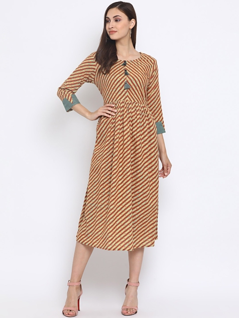 

Azira Women Beige & Sea Green Fit and Flare Dress